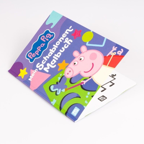 Buchcover und Innenansicht für das Buch: Peppa Wutz Ausmalbilder: Mein Schablonen-Malbuch