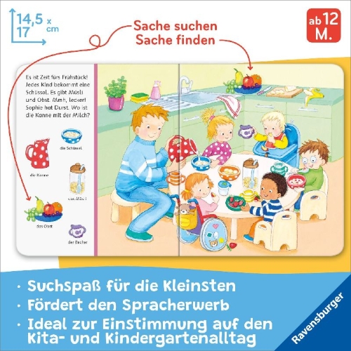 Buchcover und Innenansicht für das Buch: Mein erstes Sachen suchen: Mein Kindergarten