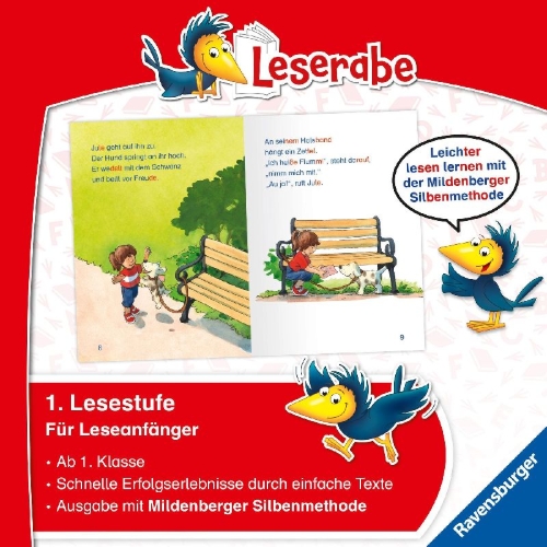 Buchcover und Innenansicht für das Buch: Leserabe mit Mildenberger Silbenmethode - Ein Hund für Jule
