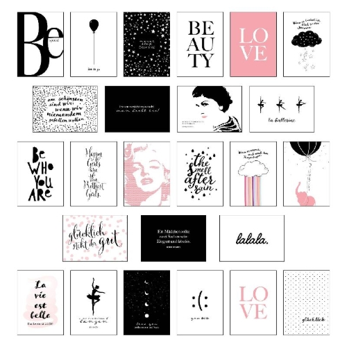 Buchcover und Innenansicht für das Buch: Schönes Postkarten Set mit 25 modernen und stylishen Postkarten zum Dekorieren oder Verschenken. Feminine Bilder, Sprüche und Statements für Frauen. Hochwertige Spruchkarten in dekorativer Box.