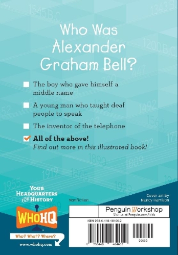 Buchcover und Innenansicht für das Buch: Who Was Alexander Graham Bell?