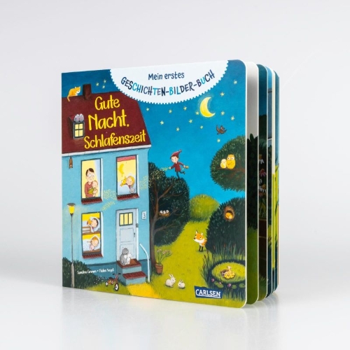 Buchcover und Innenansicht für das Buch: Mein erstes Geschichten-Bilder-Buch: Gute Nacht, Schlafenszeit