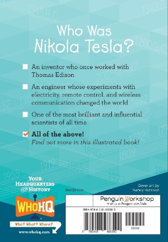 Buchcover und Innenansicht für das Buch: Who Was Nikola Tesla?