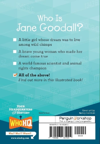 Buchcover und Innenansicht für das Buch: Who Is Jane Goodall?