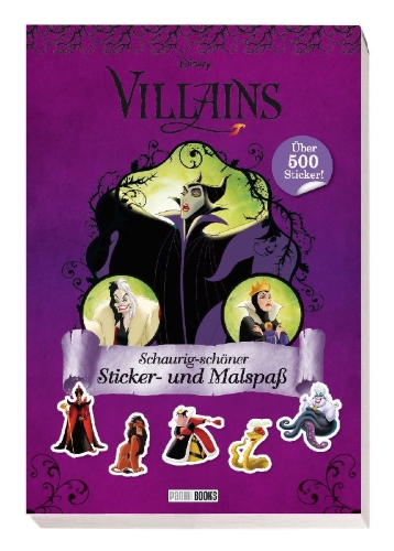 Buchcover und Innenansicht für das Buch: Disney Villains: Schaurig-schöner Sticker- und Malspaß