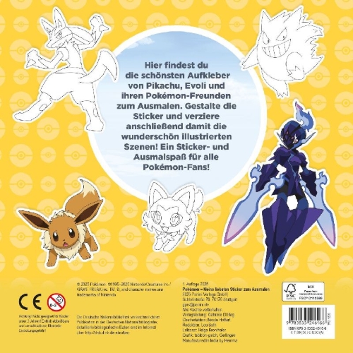 Buchcover und Innenansicht für das Buch: Pokémon: Meine liebsten Sticker zum Ausmalen