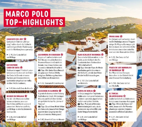Buchcover und Innenansicht für das Buch: MARCO POLO Reiseführer Costa del Sol, Costa de Almería, Costa Tropical, Granada