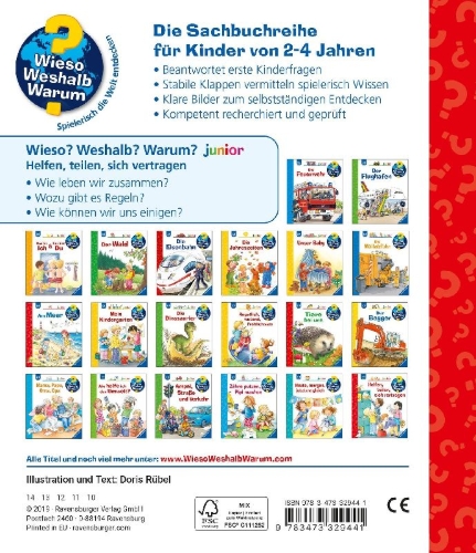 Buchcover und Innenansicht für das Buch: Wieso? Weshalb? Warum? junior, Band 66: Helfen, teilen, sich vertragen