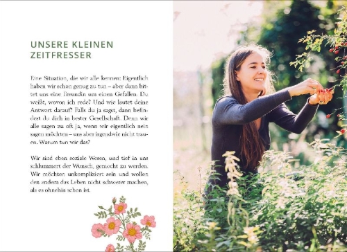 Buchcover und Innenansicht für das Buch: Schenk dir Zeit - Me-Time-Momente für den Alltag