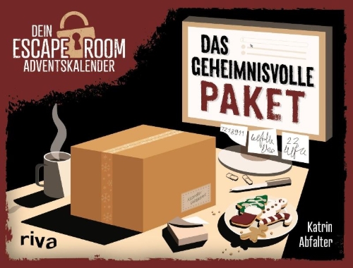 Buchcover und Innenansicht für das Buch: Dein Escape-Room-Adventskalender - Das geheimnisvolle Paket