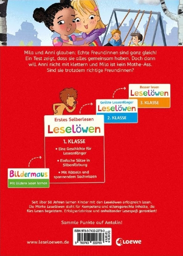 Buchcover und Innenansicht für das Buch: Leselöwen 1. Klasse - Der große Freundinnen-Test