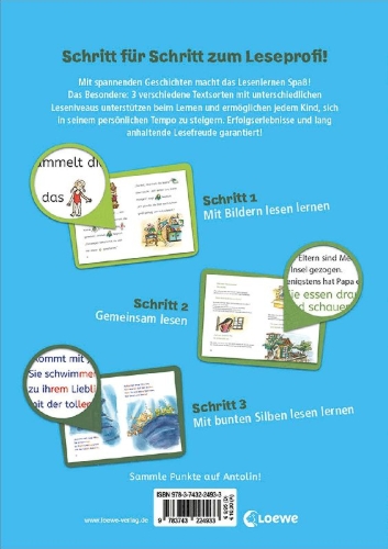 Buchcover und Innenansicht für das Buch: Lesenlernen in 3 Schritten - Die schönsten Geschichten von Meermädchen und Delfinen