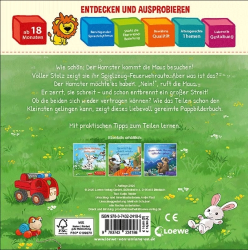 Buchcover und Innenansicht für das Buch: Wie kleine Tiere teilen lernen