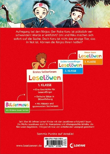 Buchcover und Innenansicht für das Buch: Leselöwen 1. Klasse - Die Ninjas retten die Tiere