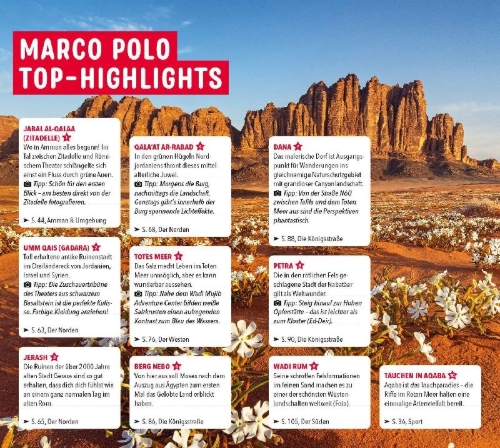 Buchcover und Innenansicht für das Buch: MARCO POLO Reiseführer Jordanien