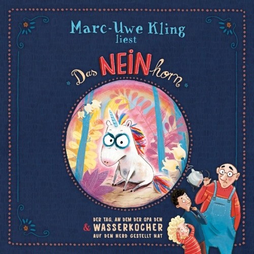 Buchcover und Innenansicht für das Buch: Das NEINhorn, Der Tag, an dem der Opa den Wasserkocher auf den Herd gestellt hat