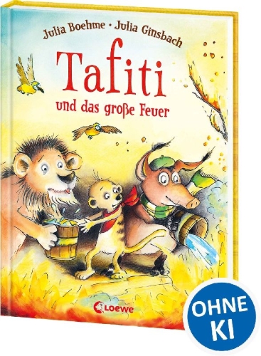 Buchcover und Innenansicht für das Buch: Tafiti und das große Feuer