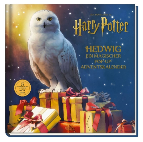 Buchcover und Innenansicht für das Buch: Aus den Filmen zu Harry Potter: Hedwig - ein magischer Pop-up Adventskalender