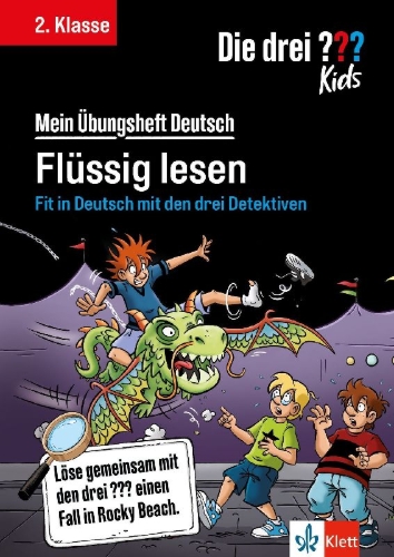 Buchcover und Innenansicht für das Buch: Die drei ??? Kids: Mein Übungsheft Deutsch 2. Klasse - Flüssig lesen