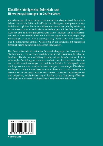 Buchcover und Innenansicht für das Buch: Künstliche Intelligenz bei Dolmetsch- und Übersetzungsleistungen im Strafverfahren
