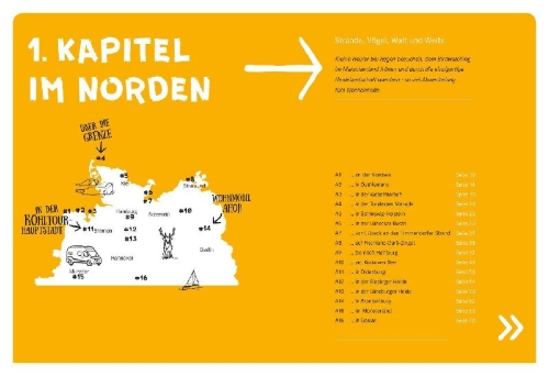 Buchcover und Innenansicht für das Buch: 52 kleine & große Eskapaden in Deutschland - Für Camper