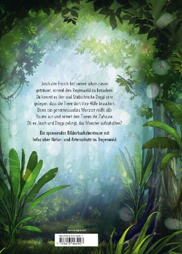 Buchcover und Innenansicht für das Buch: Josch der Frosch: Abenteuer im Regenwald