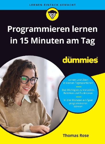 Buchcover und Innenansicht für das Buch: Programmieren lernen in 15 Minuten am Tag für Dummies
