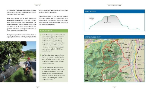 Buchcover und Innenansicht für das Buch: Die schönsten (E-)Mountainbike-Touren in den Bayerischen Alpen