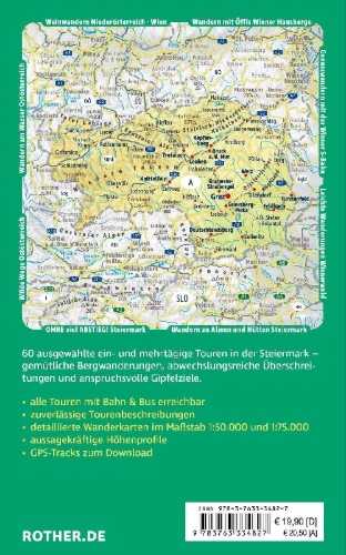 Buchcover und Innenansicht für das Buch: ROTHER Wanderbuch Wandern mit Öffis - Steiermark. 60 Touren mit Bahn & Bus