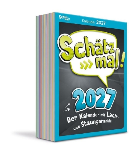 Buchcover und Innenansicht für das Buch: Schätz mal! Kalender 2027