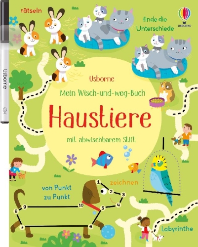 Buchcover und Innenansicht für das Buch: Mein Wisch-und-weg-Buch: Haustiere