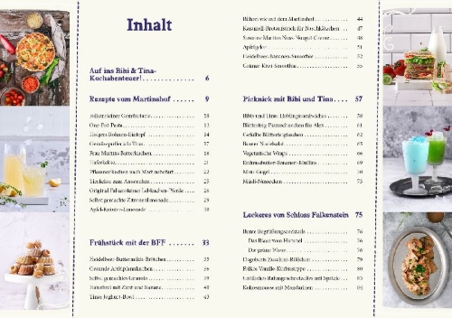 Buchcover und Innenansicht für das Buch: Bibi & Tina - Das Koch- und Backbuch