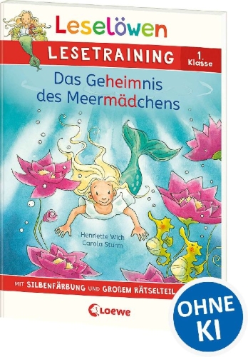 Buchcover und Innenansicht für das Buch: Leselöwen Lesetraining 1. Klasse - Das Geheimnis des Meermädchens