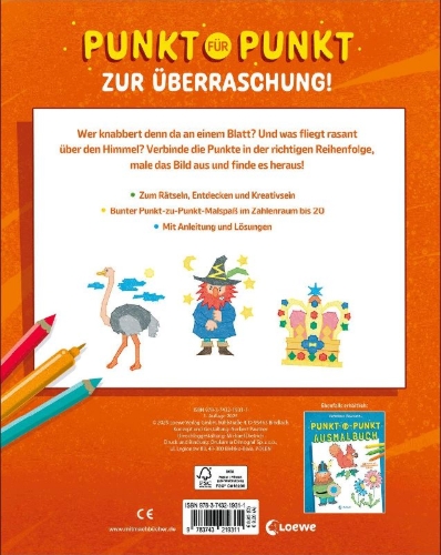 Buchcover und Innenansicht für das Buch: Punkt-zu-Punkt-Ausmalbuch (orange)