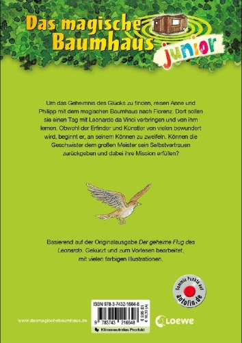 Buchcover und Innenansicht für das Buch: Das magische Baumhaus junior (Band 35) - Leonardos Traum vom Fliegen