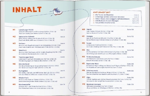 Buchcover und Innenansicht für das Buch: DUMONT Wanderzeit in Deutschland