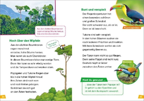 Buchcover und Innenansicht für das Buch: WAS IST WAS Erstes Lesen Band 15. Regenwald