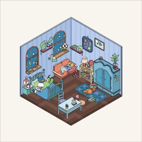 Buchcover und Innenansicht für das Buch: Mein 3D-Stickerhaus - Cozy Zuhause