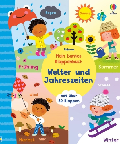 Buchcover und Innenansicht für das Buch: Mein buntes Klappenbuch: Wetter und Jahreszeiten
