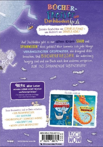 Buchcover und Innenansicht für das Buch: Bücherfresser und Dachbodenspuk