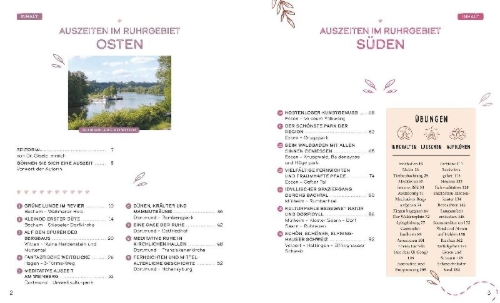 Buchcover und Innenansicht für das Buch: Auszeiten für die Seele im Ruhrgebiet
