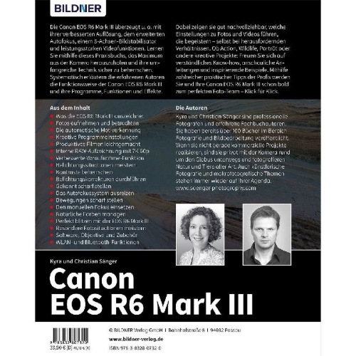 Buchcover und Innenansicht für das Buch: Canon EOS R6 Mark III - Das umfangreiche Praxisbuch zu Ihrer Kamera