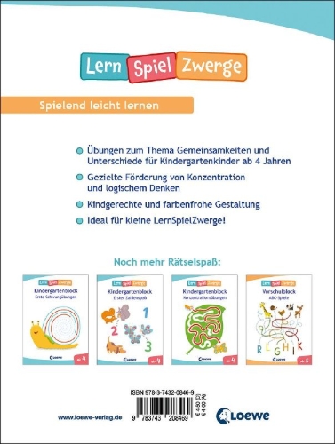 Buchcover und Innenansicht für das Buch: Die neuen LernSpielZwerge - Gemeinsamkeiten und Unterschiede