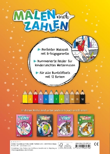 Buchcover und Innenansicht für das Buch: Ravensburger Malen nach Zahlen ab 7 Jahren Ferien - 48 Motive - Malheft für Kinder - Nummerierte Ausmalfelder