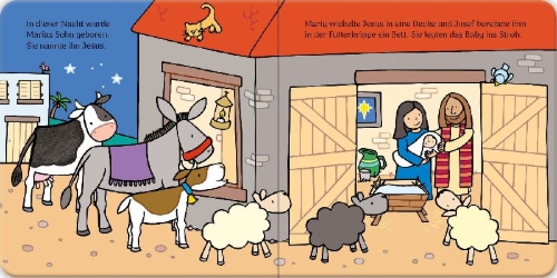 Buchcover und Innenansicht für das Buch: Babys liebstes Fühlbuch: Die Weihnachtsgeschichte