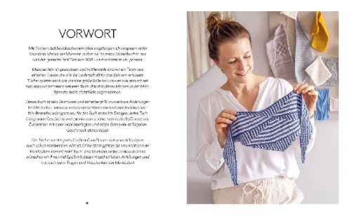 Buchcover und Innenansicht für das Buch: Mini-Tücher - Maxi-Chic | Stricken mit @maschenfein