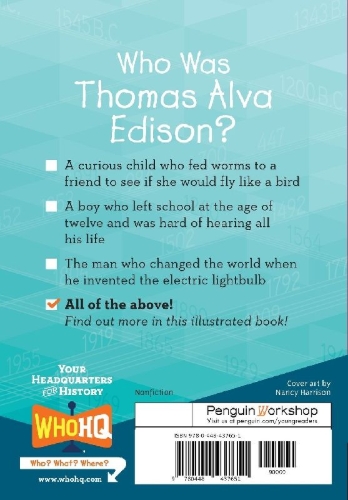Buchcover und Innenansicht für das Buch: Who Was Thomas Alva Edison?