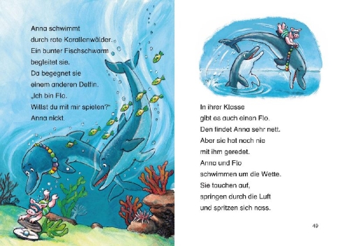 Buchcover und Innenansicht für das Buch: Die schönsten Delfingeschichten für Erstleser