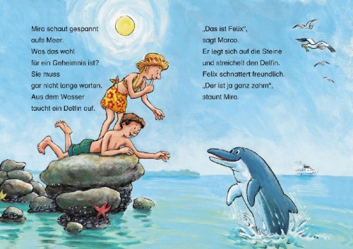 Buchcover und Innenansicht für das Buch: Die schönsten Delfingeschichten für Erstleser