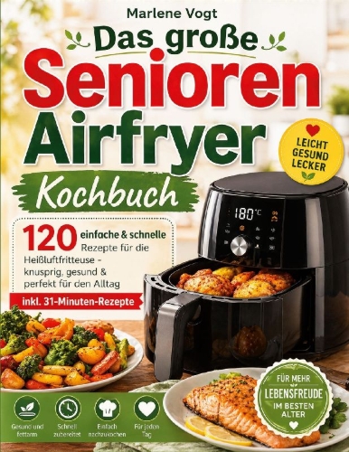 Buchcover und Innenansicht für das Buch: Das große Senioren Airfryer Kochbuch